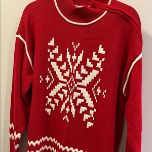 Talbots Red Knit Sweater with White Accents